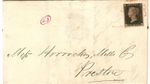 PENNY BLACK (TH)    on cover sent Manchester to Preston  on NOV 7th 1840