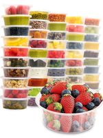 100PK 8oz Reusable Plastic Food Containers with Lids Clear Food Pots Recyclable