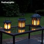 3 PACK | Solar Traditional Hanging LED Flameless Candle Outdoor Garden Lanterns