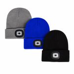 2 PACK Wooly Beanie Hat With LED Light Unisex Warm High Powered Head Torch Lamp
