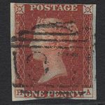 T47_05 GB QV 1841 1d RED-BROWN PLATE 43 (SG8) 'HA' FU 4 MARGINS