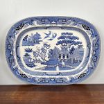Large Blue Willow Reproduction Serving Tray Platter Ocean Sakakibara Japan Plate
