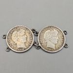 Antique 1909 & 1910 USA Barber Dime Silver Coins – Linked Pair/Connector Mounts