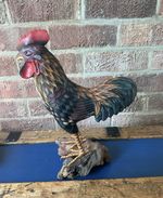 Hand painted Carved WOOD Rooster FOLK ART On Wooden ROOT Base 36 Cm Tall
