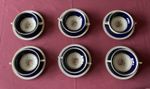 Six Soup and Saucer set Crown Ducal Empress Cobalt Blue floral Centre Gold Trim