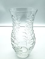 Vintage Clear Pressed Glass Vase Leaf Pattern Mid Century Style 28cm