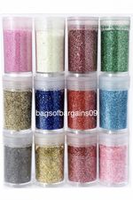 12 Glitter Pots Assorted Colours Shaker Sparkle Tubes Art Craft Kids Card Making