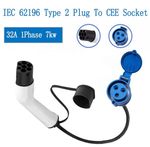 Type 2 EV Charger to Caravan RV 32A Charging Adapter 0.5m UK CEE Male Campervan