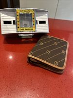 VINTAGE PLAYING CARDS IN LEATHER BOUND WALLET WITH DEVILFISH CARD SHUFFLER RETRO