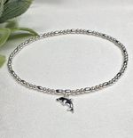 Sterling Silver Stretch  Bead Anklet with Dolphin Charm