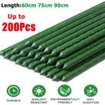 20-200 Metal Green Garden Plant Stakes, Plastic Coated Shrub Vine Support Spikes