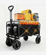 Folding Camping Wagon Cart 200L 200kg 360° Wheels Waterproof Black