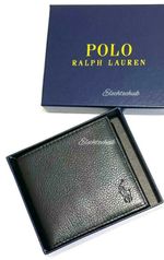 Polo Ralph Lauren Mens Bifold soft Pebble Leather Card&Coin Pocket Wallet_Black