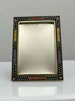🟡 Sweet VTG Italian Micro Mosaic Floral Easel Back Picture Frame 3 1/4 x 4 1/4”