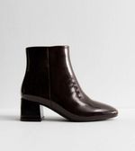 Block Heel Ankle Boots , Faux Patent Leather – UK Size 9 | Wide Fit