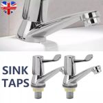 Traditional Basin Sink Hot and Cold Taps Pair Chrome Bathrooms Water Tap 2Pcs