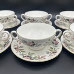Wedgwood Hathaway Rose Bone China Twin Handled Soup Bowls set of 6