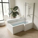 Bathtub Acrylic L Shape Whirlpool Bath Tub 8 Jets with Glass Screen 1700mm Right