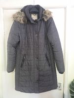RJR John Rocha Womens Grey Hooded Puffer Coat Faux Fur Trim Zip Quilted Size 16