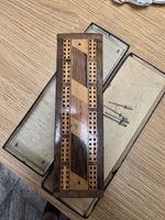 Antique Wooden Cribbage Board and Box