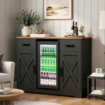 Large Wine Coffee Bar Cabinet with Fridge, 47“ Farmhouse Sideboard with Drawers