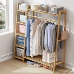 Heavy Duty Wooden Clothes Rail Rack Garment Hanging Stand Ladder Shelf Wardrobe