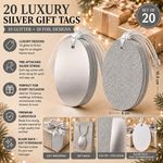 20 Luxury Silver Gift Tags Glitter & Foil Designs with Pre-Attached String
