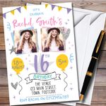 Pastel Typographic Photo 16Th Personalised Birthday Party Invitations