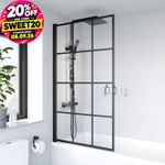 Bath Shower Screen Black Grid Square Door Hinged 800mm Framed Safety Glass Panel