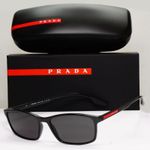 Prada Sunglasses Black Rectangle Glossy Red Stripe PS04MV VPS 04M 1AB-1O1 56mm