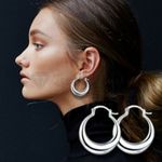 Genuine 925 Sterling Silver Filled Moon Hoop Stud Chunky Round Huggies Earrings