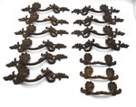 Lot of 13 Vintage Brass Metal Drawer Furniture Pulls A2801 A2802 French Scroll