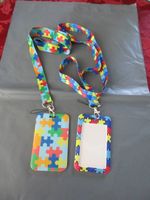 2 x AUTISM AWARE jigsaw hidden disability lanyard with card holder and free gift