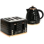 HOMCOM Kettle and Toaster Set 1.7L Rapid Boil Kettle & 4 Slice Toaster Black