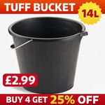 Black Plastic Tuff Bucket 14L Heavy Duty Water Feed Storage Handle -For builders