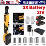 100Nm 3/8" 21V Cordless Electric Right Angle Impact Ratchet Wrench 2 Batteries