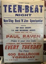 PAUL RAVEN: 1961 Teen-Beat Night, 400 Ballroom Torquay - ULTRA RARE POSTER