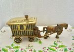 Brass Horse Drawn gypsy caravan Figurine statue Marked RHT 1980’s cottage core