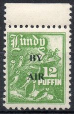 GB Lundy Island 1951 KGVI  Overprinted in Black wide spaced "BY AIR" on 12p MNH