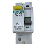 Crabtree RCCB RCD 63A 30mA 230V AC Type A 2-Pole IP20 Test 363/030