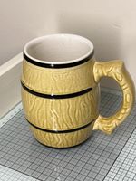 Vintage Kravsko Czechoslovakia Ceramic Beer Mug Barrel Design 1970s Barware 11cm