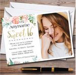 Photo Pretty Floral Any Age Personalised Birthday Party Invitations