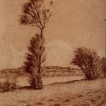 Leon Schnell River Landscape Landscape Signed Rötel Drawing 1920