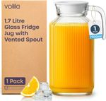 1.7L Glass Pitcher with Lid Ribbed Fridge Jug Water Juice Lemonade Drinkware