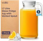 1.7L Glass Pitcher with Lid Ribbed Fridge Jug Water Juice Lemonade Drinkware