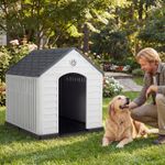 Large Plastic Dog House Indoor Outdoor Doggy Kennel for Patio Backyard