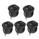 5x Black Snap In ON/OFF Rocker Switch Round 15mm 2-Pin 250V/3A 125V/6A -UK Stock
