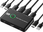 4K HDMI KVM Switch 2 Port UHD 60Hz USB Switcher Box for 2PC Share Keyboard Mouse