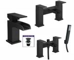 Bathroom Modern Waterfall Black Basin Sink Mono Square Mixer Tap Filler Waste
