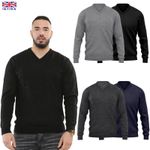 Mens V Neck Jumper Long Sleeve Sweater Classic Plain Pullover Top Sweatshirt